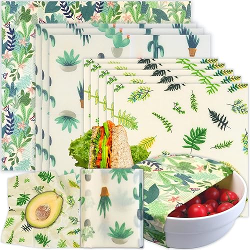 Miniatura 7 de Envoltura de cera de abeja reutilizable, paquete de 9 envolturas de cera de abejas para alimentos, envolturas ecológicas de cera de abeja, envoltura