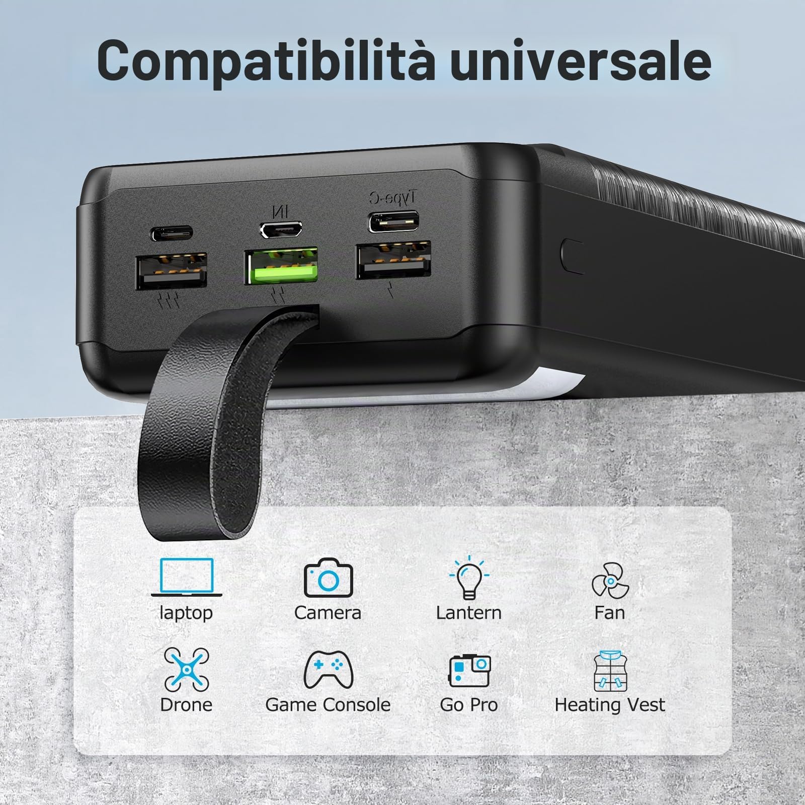 Power Bank 60000 mAh 22,5 W Ricarica Rapida Caricatore USB-C Ricarica Rapida con 4 uscite e 3 ingressi, Display LED Enorme capacità Batteria esterna per la maggior parte dei dispositivi elettronici