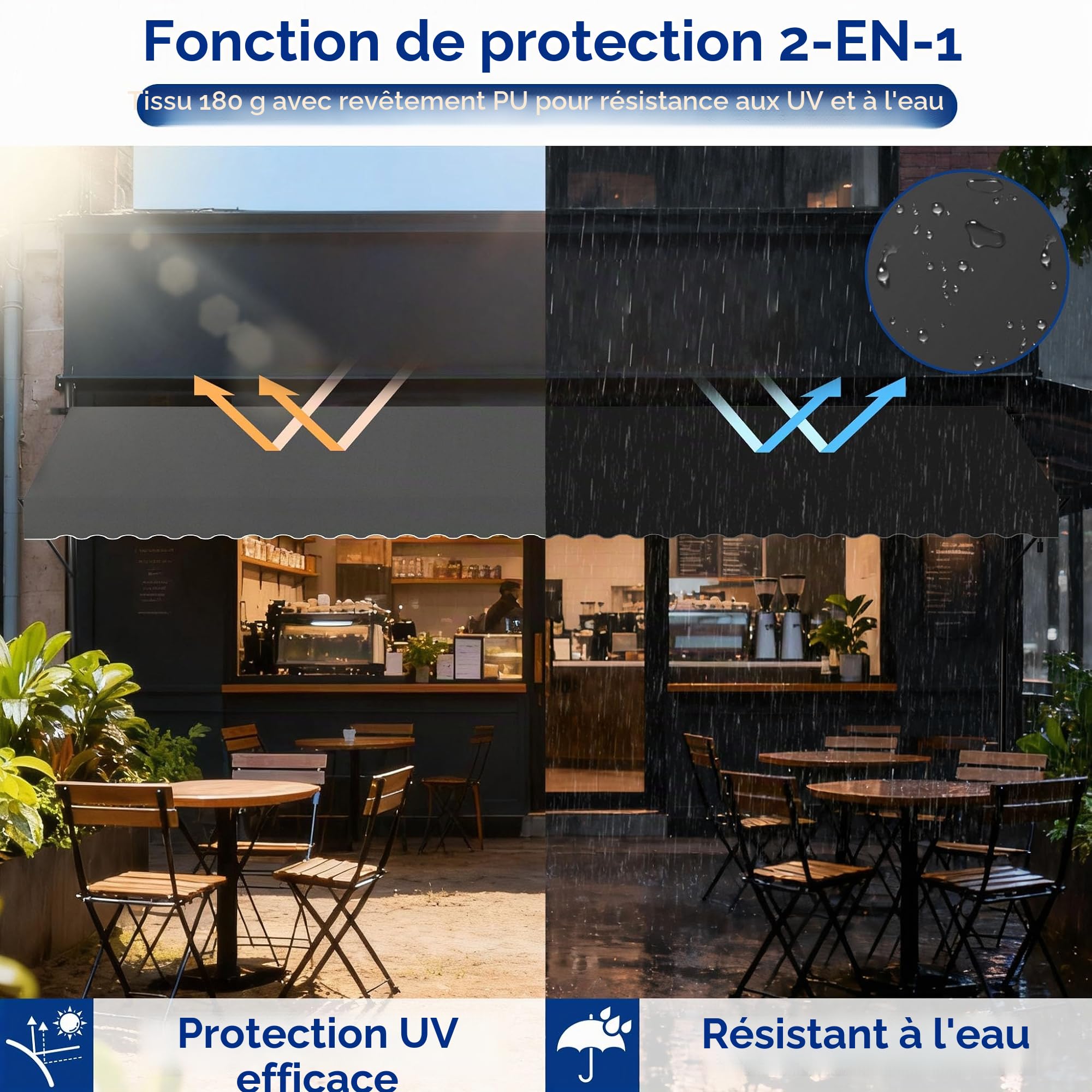 UISEBRT Store de balcon réglable sans perçage, protection UV, protection solaire, résistant aux intempéries, gris foncé (3 x 1,20 m, gris foncé)