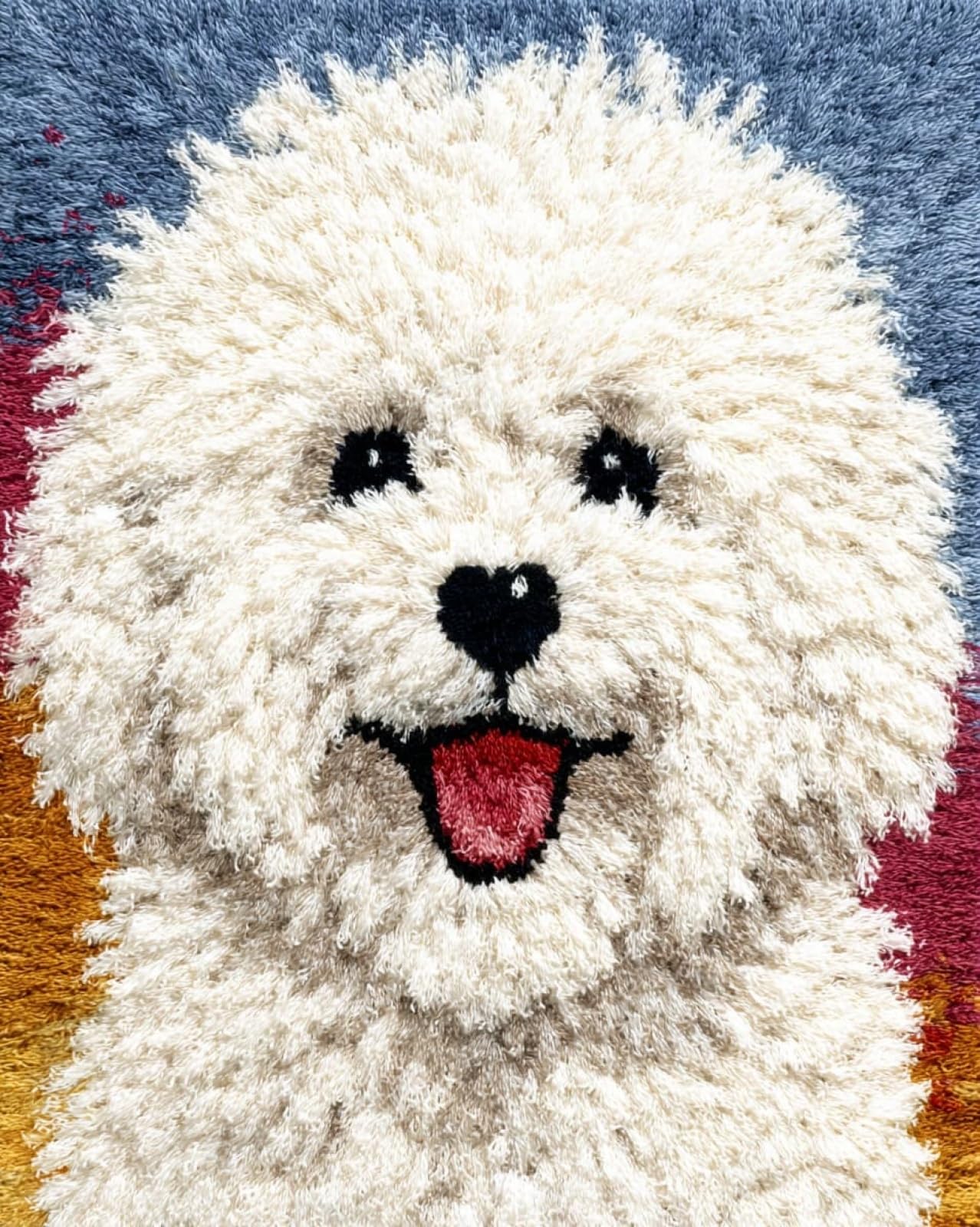Wallphantom Latch Hook Rug Kits for Adults,Happy Bichon Frise,DIY Crochet Yarn Carpet Embroidery Rug Kit,Latch Hook 3D Craft for Home Decor Festival Gift,52x38cm