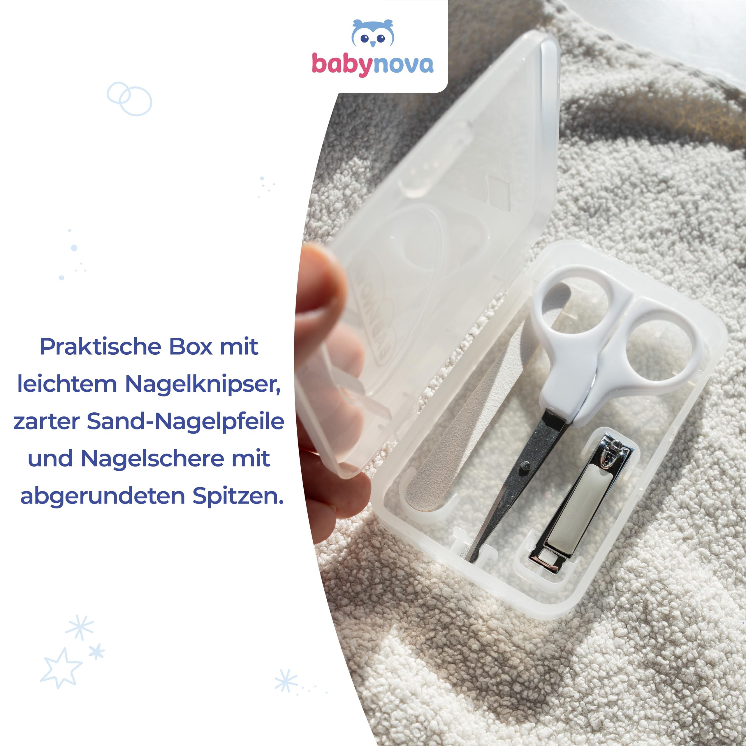 Babynova Maniküre Set für Babys – Sicheres Baby Nagelpflege Set mit Schere, Nagelknipser & Feile – BPA-frei