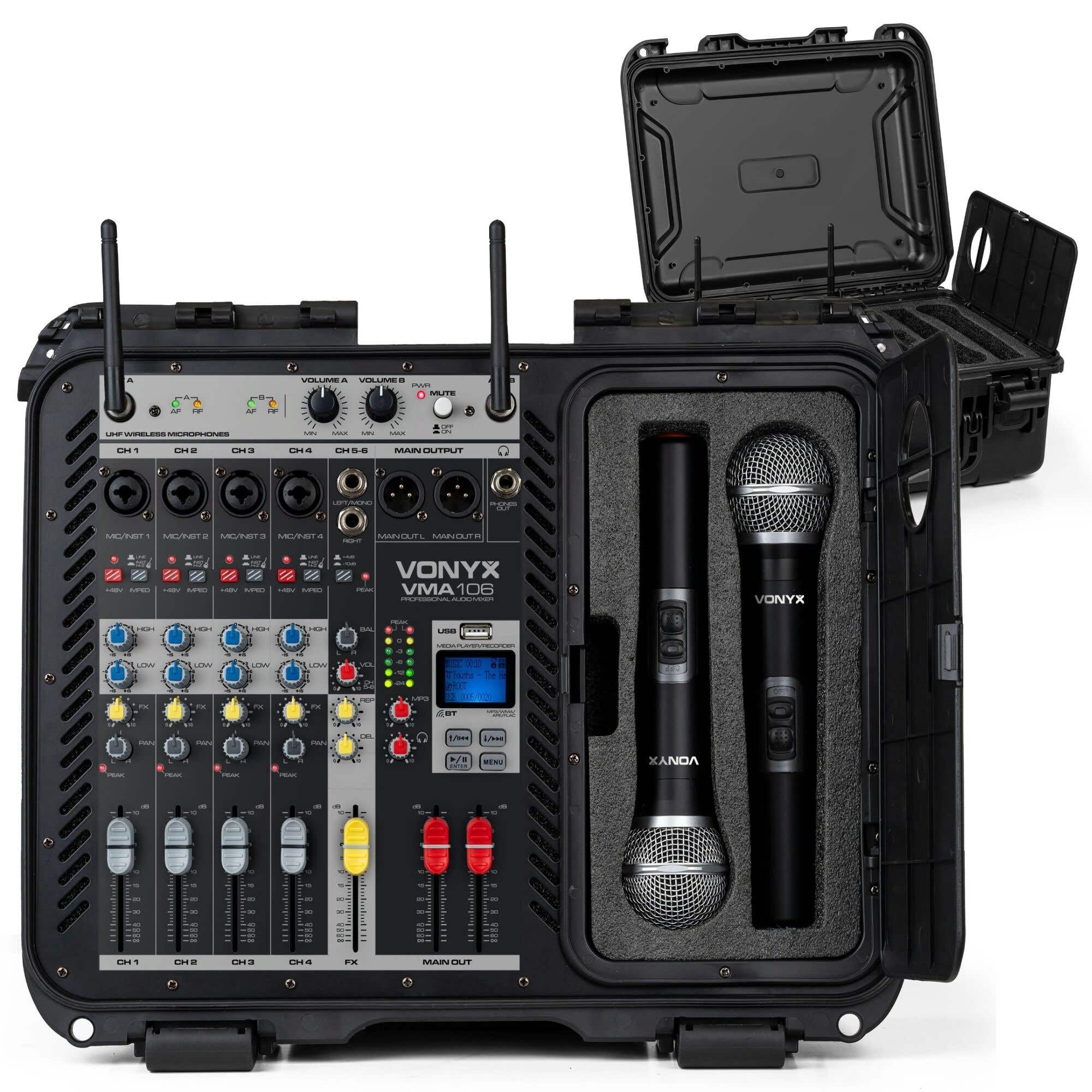 Vonyx PA Anlage Komplettset 1600 Watt – DJ Lautsprecher Set mit Mischpult und 2 Mikrofonen, inkl. Ständern, Bluetooth – Aktivboxen mit Verstärker – PA Lautsprecher Aktiv für Events, Karaoke