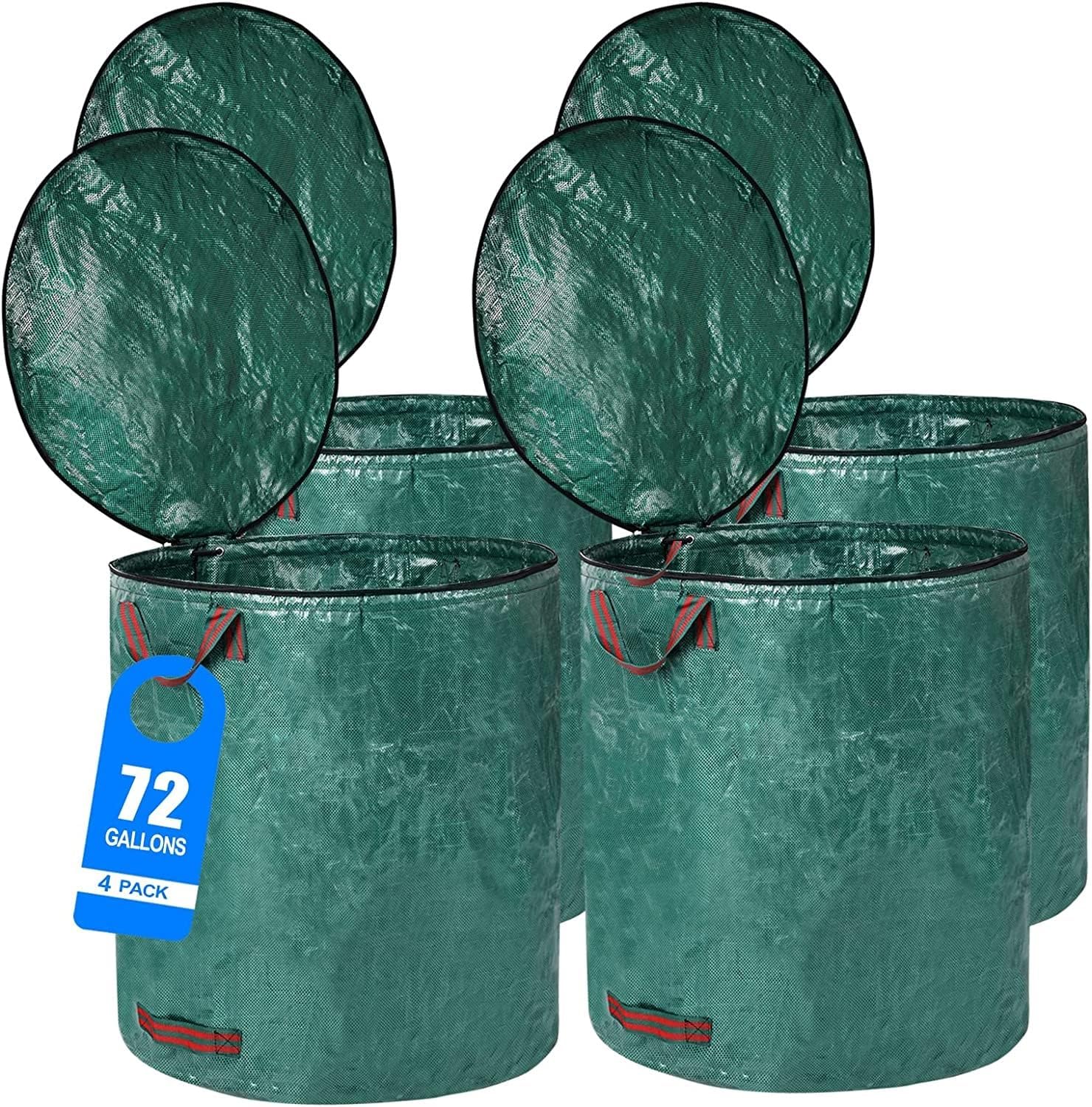 THE WHITE SHOP 4 Pack 72 Gallons Reusable Yard Waste Bags with Lid Extra Large Lawn Leaf Bags Heavy Duty with 4 Handles Garden Waste Bags Container for Clean Up Outdoor Debris Leaves Grass Clippings