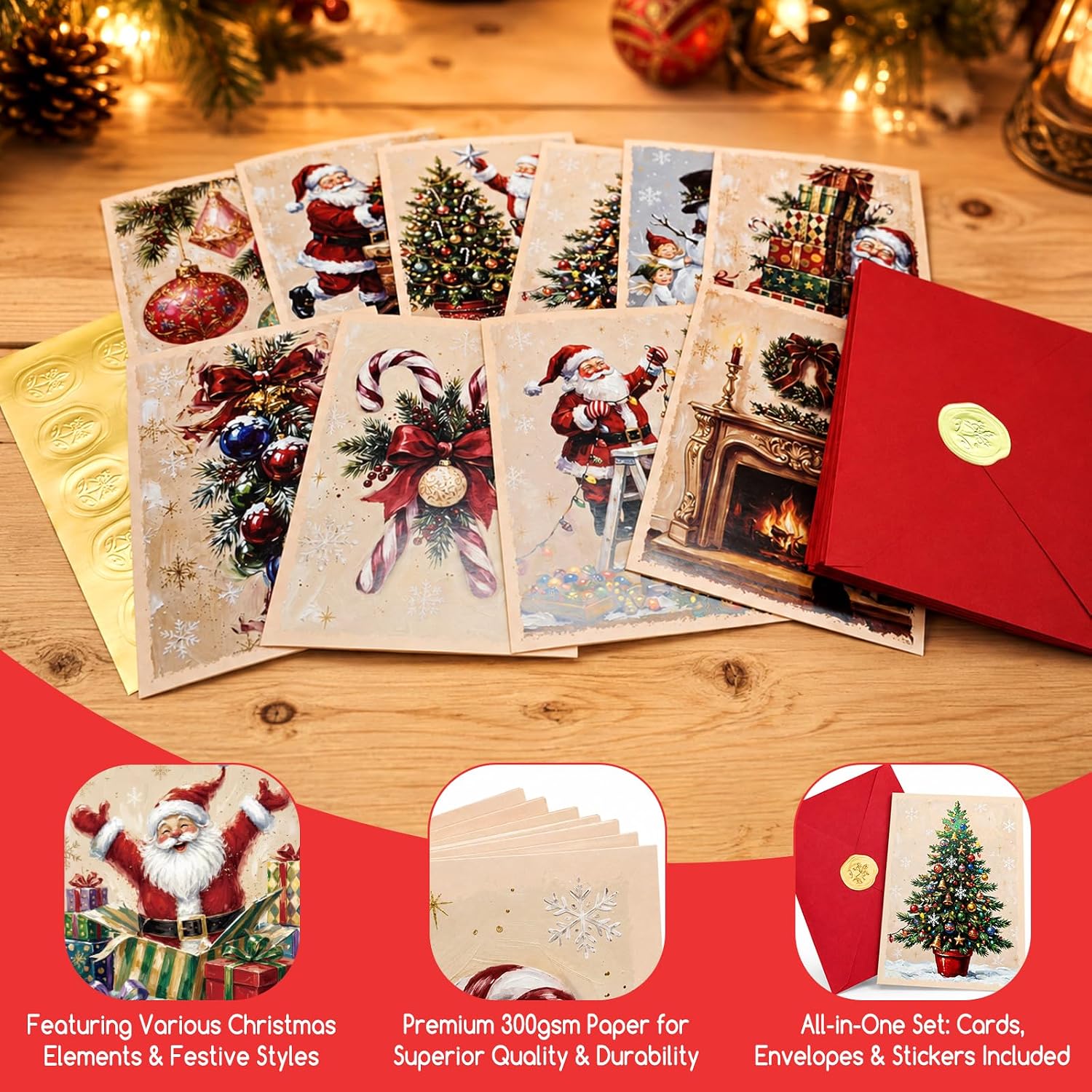 16 Pack Vintage Christmas Greeting Cards, Retro Oil Painting Style image 3