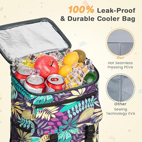 Vista 24 de Mochila térmica suave aislada a prueba de fugas, 30 latas, mochila térmica portátil para picnic, camping, playa, senderismo, barbacoa, almuerzo