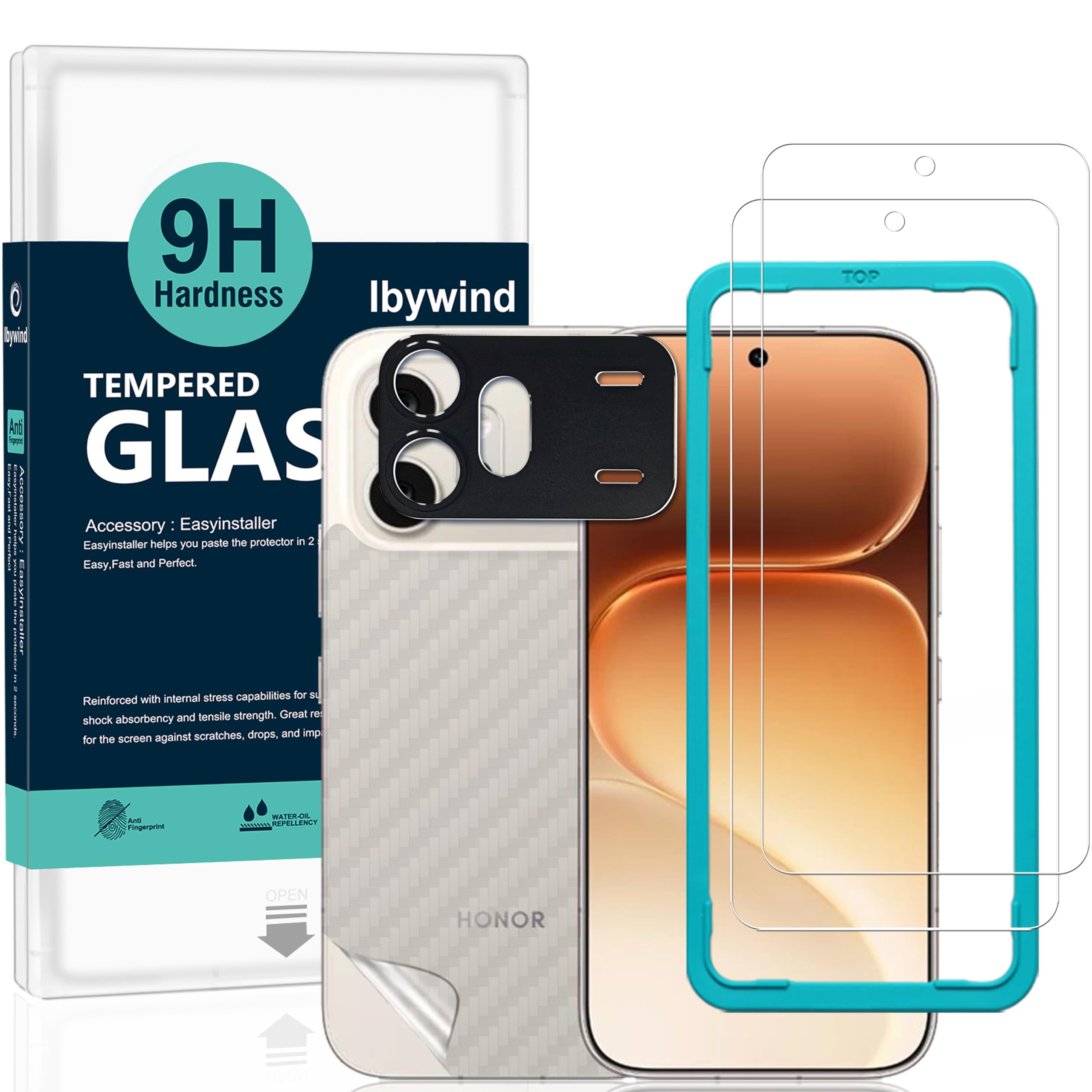 Ibywind for Honor 600 5G Screen Protector,2 Pack,9H Hardness Tempered Glass and Camera Lens Protector,with Alignment Frame,Full Coverage,Bubble Free,Fingerprint Unlock,Scratch Resistant