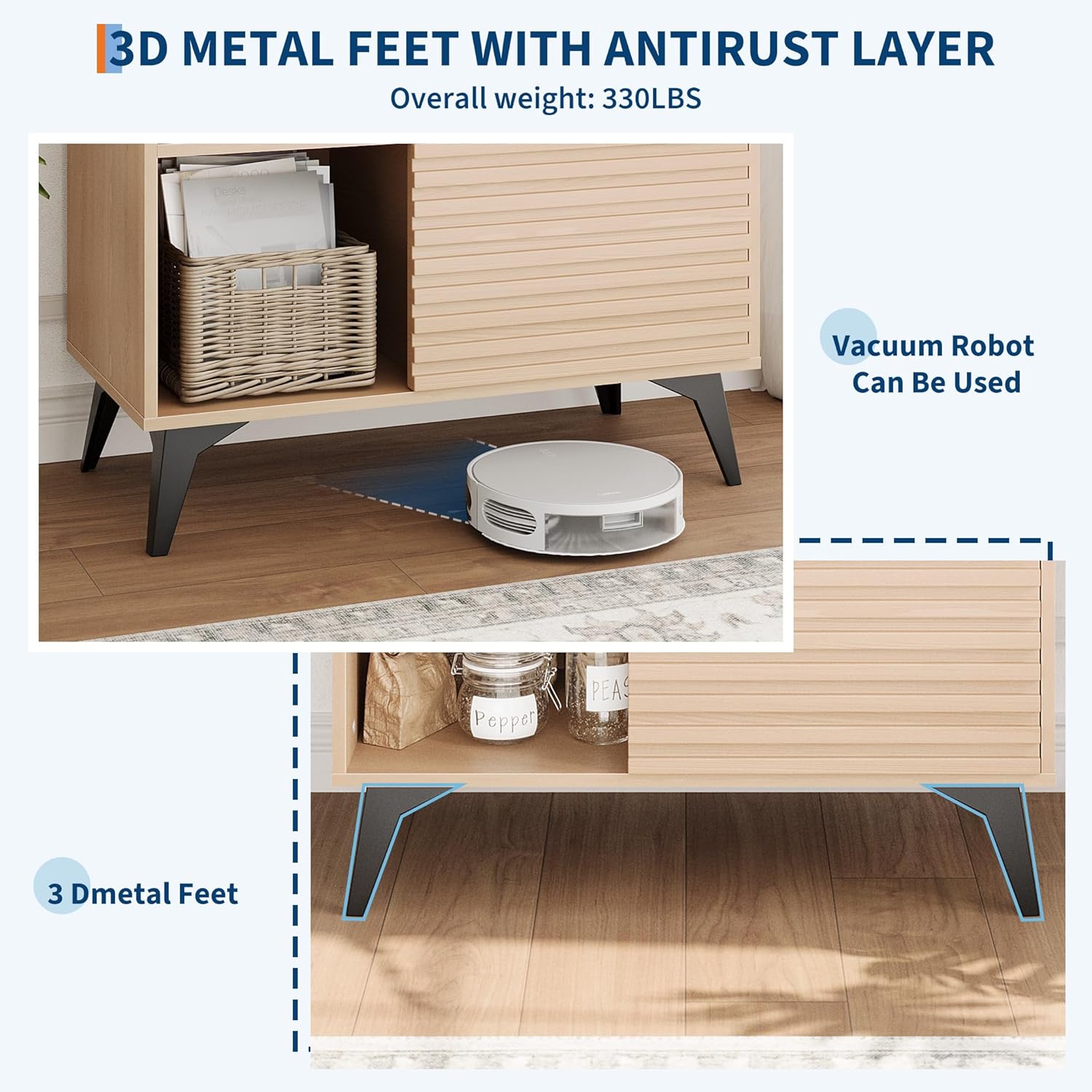 3-Tier Storage Cabinet with Adjustable Shelves,Particleboard Wooden Bookcase, Storage Cabinet Stand in Oak for Living Room, Bedroom, Kitchen Pantry, Office & Entryway Organization