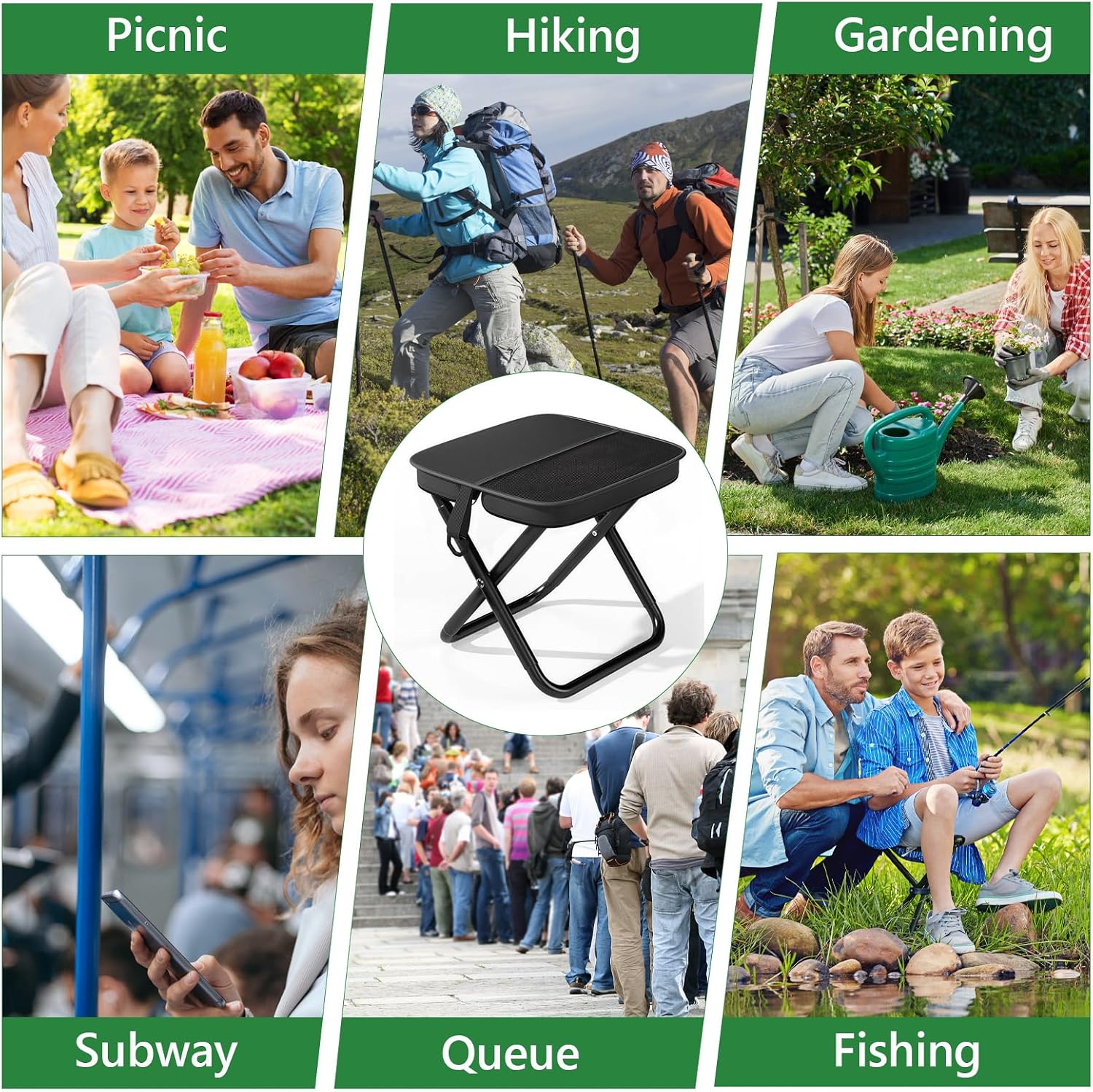 Portable Folding Camping Stool - Ultralight Foldable Pocket Chair | Collapsible Backpack Stool with Carry Bag 198Lbs Capacity for Adults Travel Fishing Hiking and Outdoor Activities