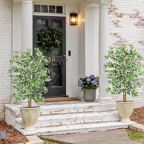 Miniatura 7 de GTIDEA Árbol de ficus artificial de 5 pies, árbol falso alto con tronco natural, árboles de imitación de seda para interiores, árboles artificiales