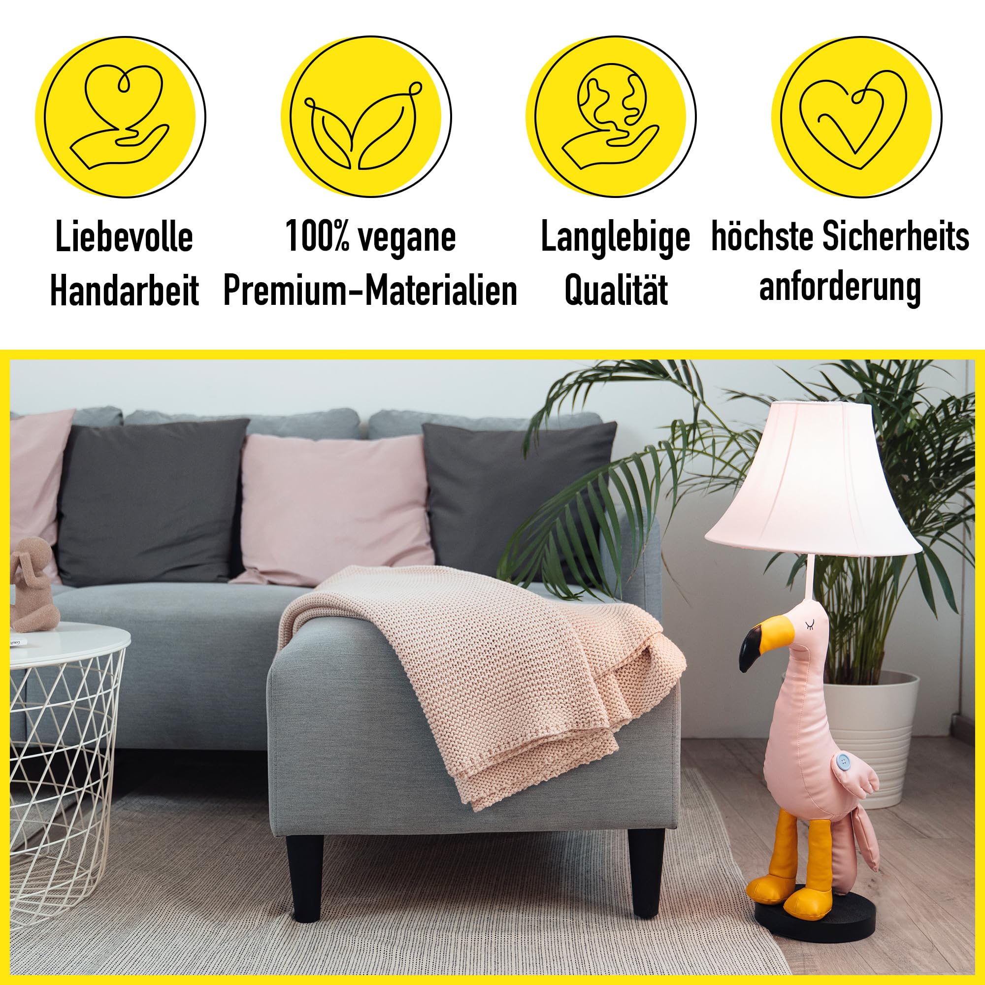 Happy Lamps for smiling eyes Mingo Flamingo LED-Tischleuchte, 77 cm hoch, Dekoleuchte, veganes Leder, Handarbeit, hochwertige Tischlampe, top Qualität