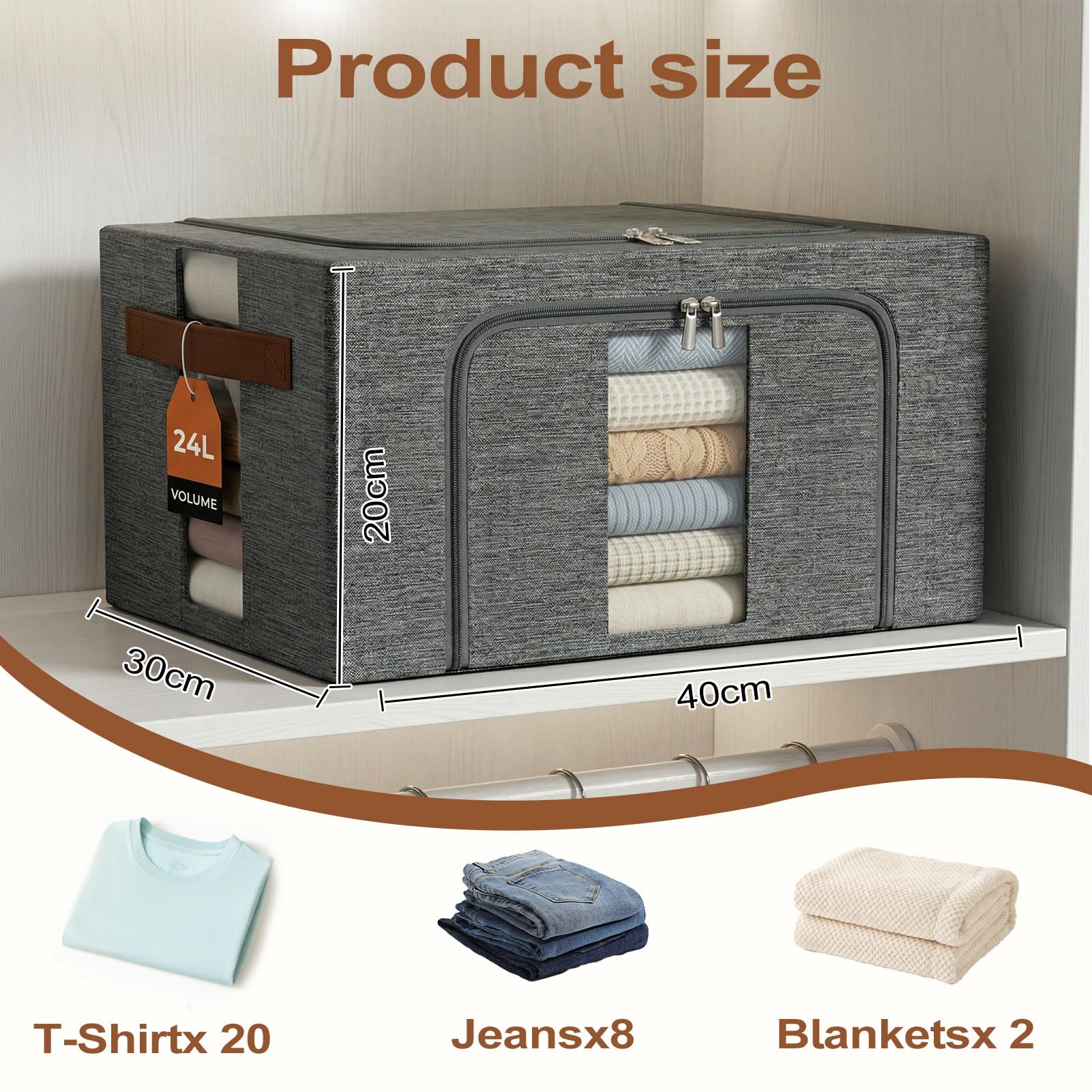 Boite Rangement Vetement Pliable: Sac de Empilables avec Cadres Métal pour le Organisateur des Vêtements des Draps dans les Placard (Gris, 3x24L)