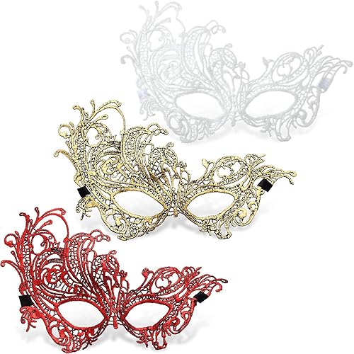 Vista 4 de JOVITEC 10 máscaras multicolor para mujer, máscaras venecianas de encaje, para Halloween, carnaval, mari, hierba, fiesta de disfraces