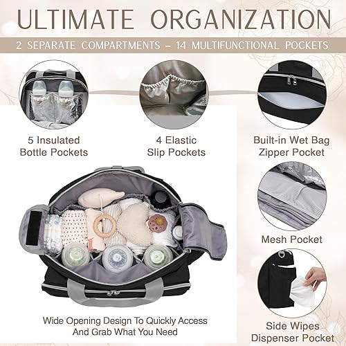 Miniatura 4 de Mellories Bolsa de pañales convertible 4 en 1 para bebés niños y niñas, se convierte en mochila para pañales, bolsa de bebé, bolsa de cochecito y