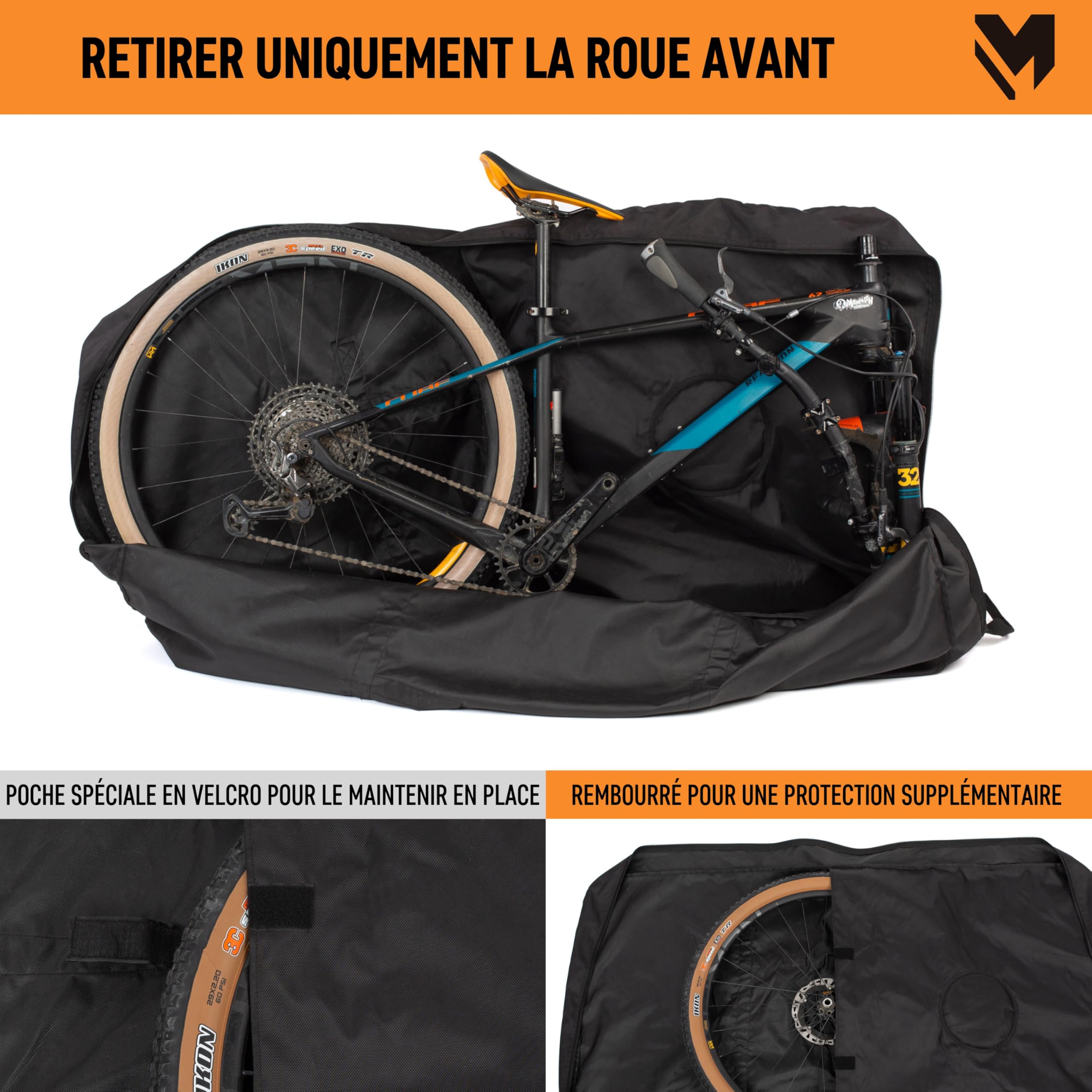 lamaki Housse Transport Velo - Route & Gravel, VTT 26-29 Pouces - Sans Retirer la Roue Arrière - Sac Transport pour Voyage - Housse de Velo Pliable, Robuste en Nylon 1680D