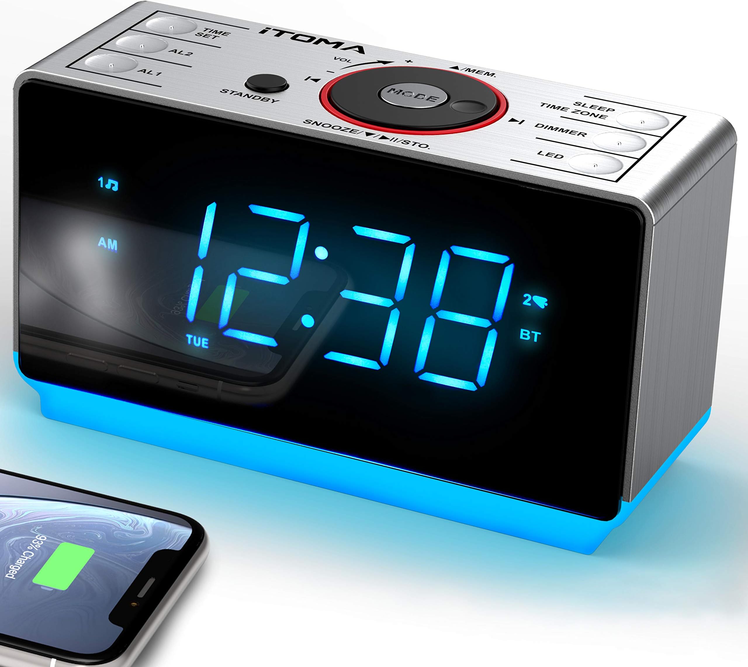 iTOMA Alarm Clock Radio with Bluetooth Speaker, Digital FM Radio, Dual Alarm with Snooze, Dimmer Control, USB Charging Output and Night Light CKS708