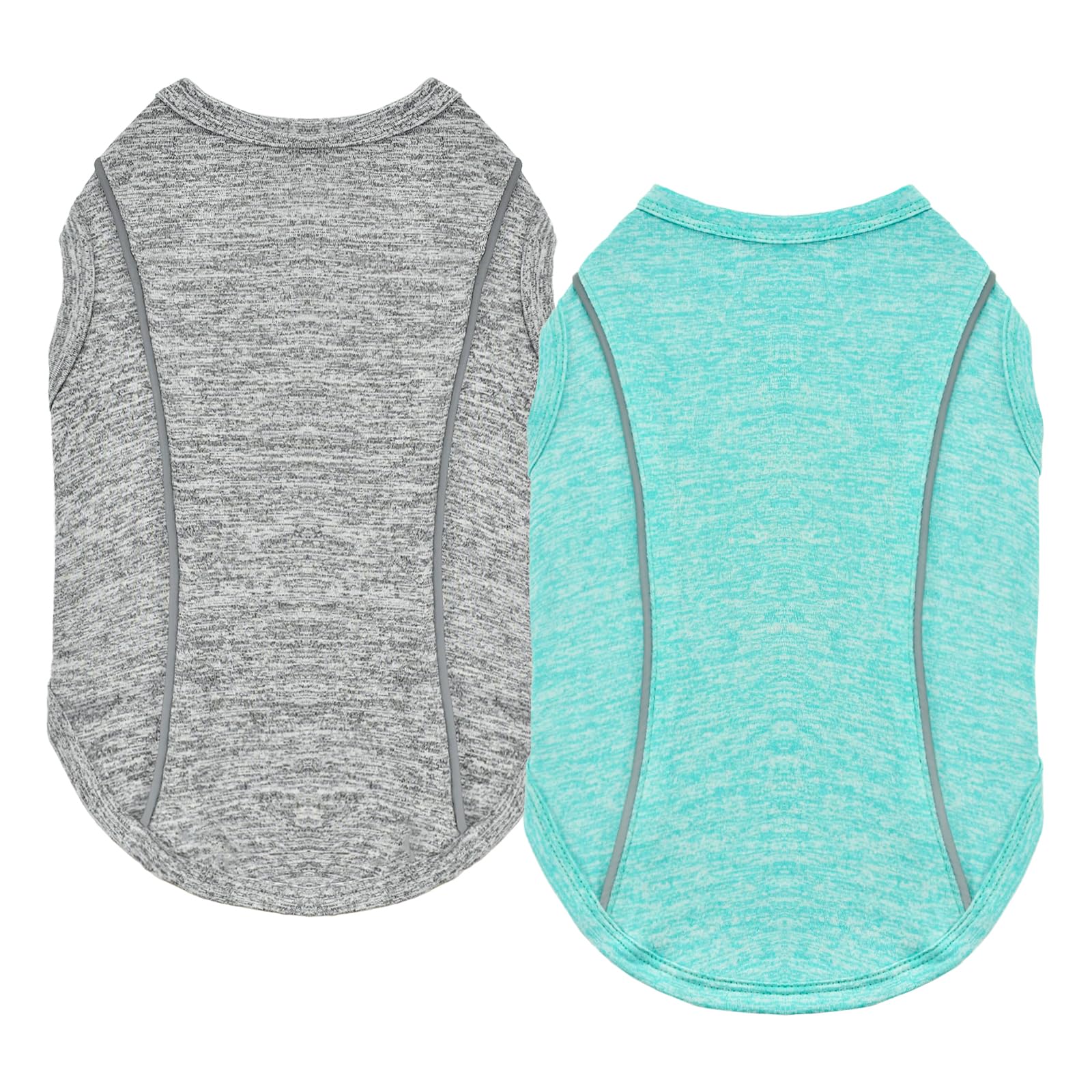 Vehomy 2 Pack Quick-Dry Dog Summer T-Shirt With Reflective Strips - Breathable Cooling Tank Top, Pet Sun Protection Clothes for Dogs Cats, Grey & Blue