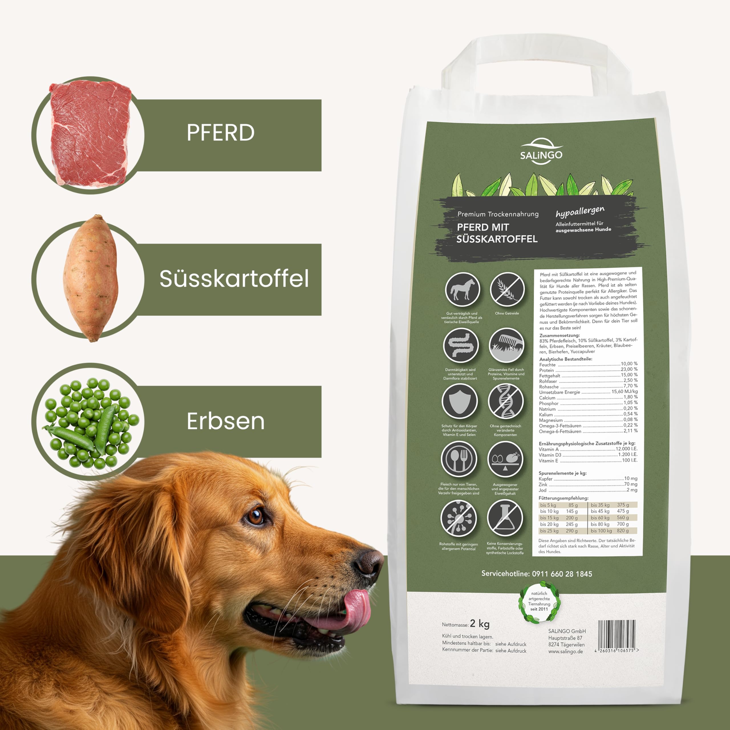 SALiNGO Premium Hundefutter Trocken 15kg Getreidefrei mit 83% Fleischanteil  - Hypoallergenes Trockenfutter fr Hunde, Hundetrockenfutter 15kg, Pferd &  Skartoffel, Single Protein - Made in Germany : Amazon.de: Haustier