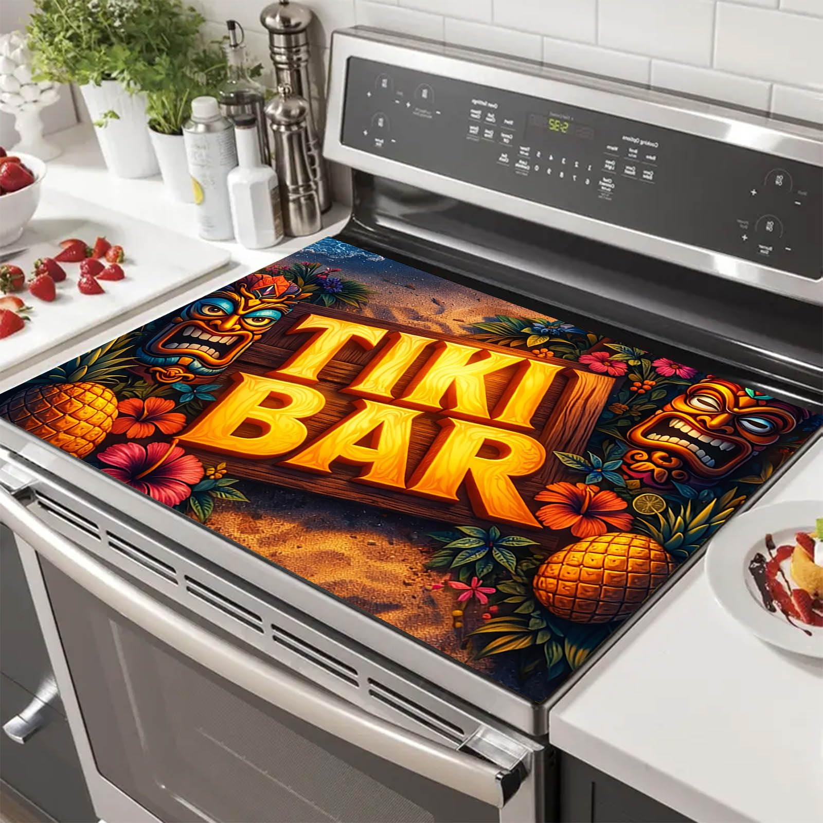 HOMETITUTE Summer Stove Top Cover 28x20 Tiki Bar Tropical Heat Resistant