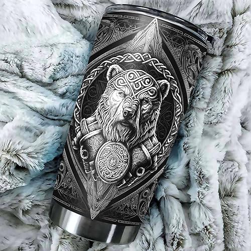 Miniatura 5 de Vaso vikingo personalizado con nombre personalizado Bear Vikings Travel Coffee Tazas aisladas con tapa, 20 onzas, 30 onzas, acero inoxidable, doble