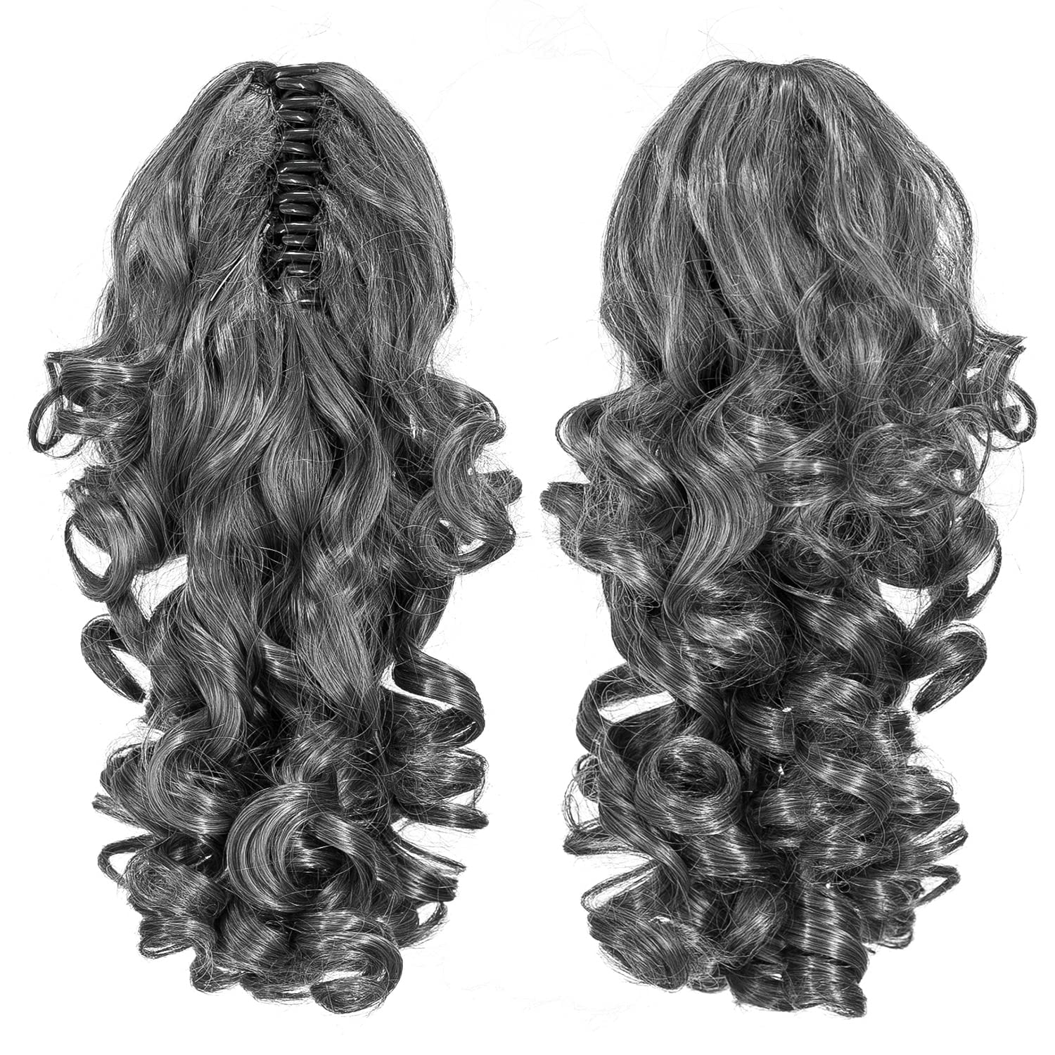 SWACC 12-Inch Short Screw Curls Claw Clip Ponytail Extensions Synthetic Clip in Drawstring Curly Ponytail Hairpiece Jaw Clip Hair Extension (Black