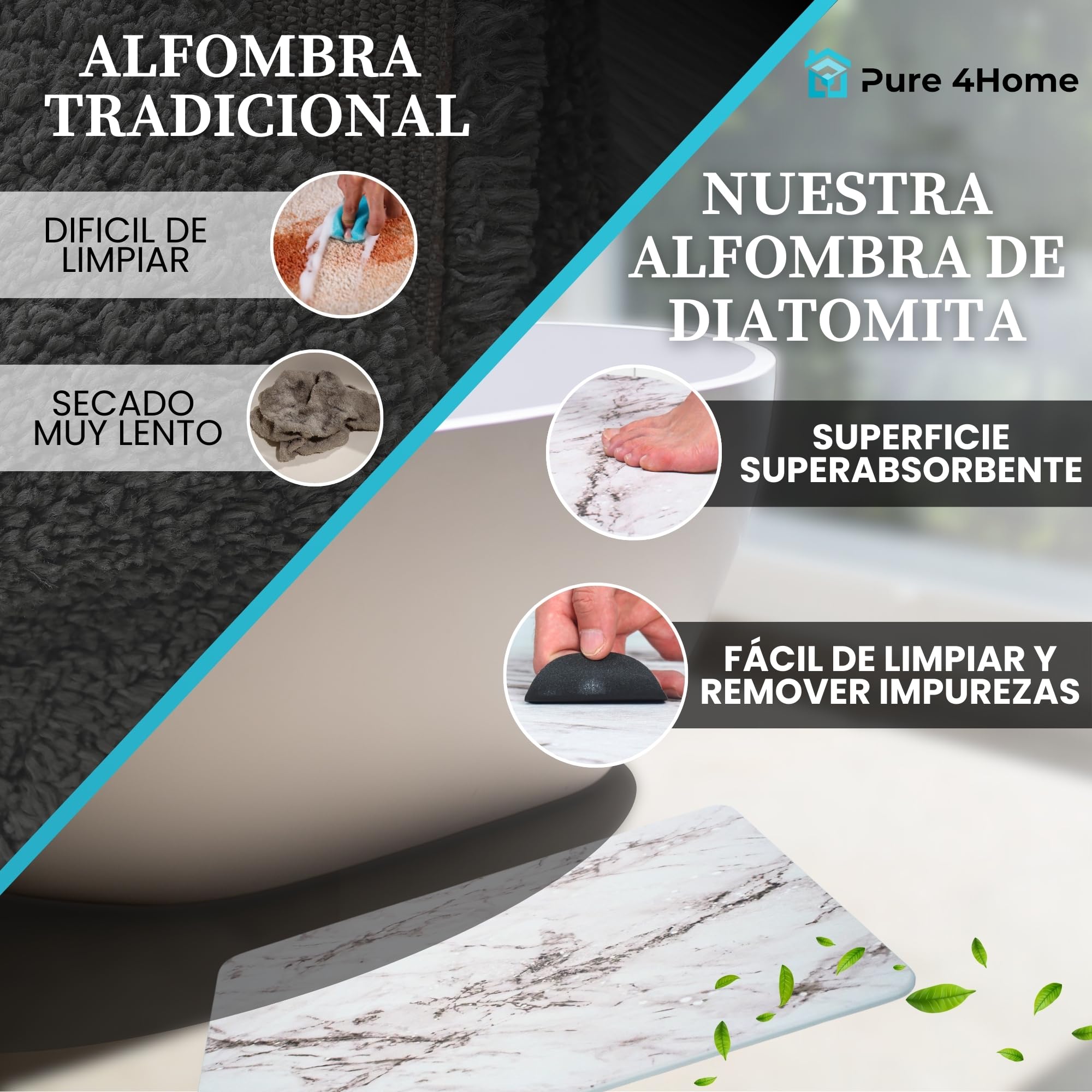 Diatomiet Steen Badmat Anti-slip (60 x 39 cm)| Sneldrogende Douchemat Super Absorberend | Badkamer Vloerkleed Schimmelwerend & Hygiënisch | Stone Bath Mat (Groene Golven