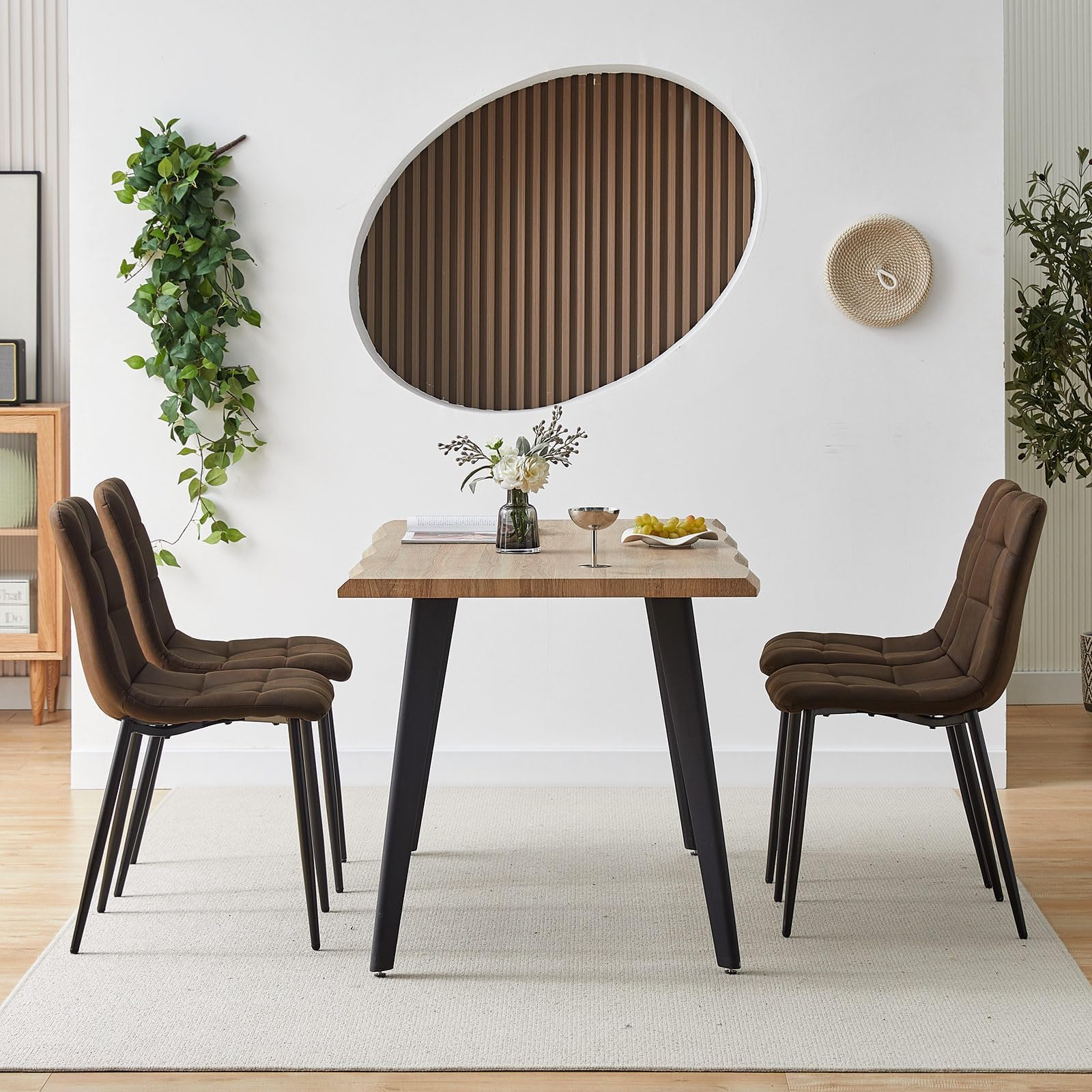 CLIPOP Esszimmerstühle 6er Set Kunstleder Braun, Gepolsterter Sitz Wohnzimmerstuhl mit stabilen Metallbeinen, für Zuhause und Büro (Kunstleder Braun, 6er Set)