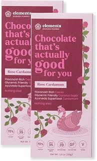 Elements Truffles Rose Cardamom Flavoured Dark Chocolate Bar| Ayurvedic, Vegan & Gluten Free | No Refined Sugar & Artificial Flavours | Enriched with Cocoa, Coconut Sugar & Cardamom 50g (Pack of 2)