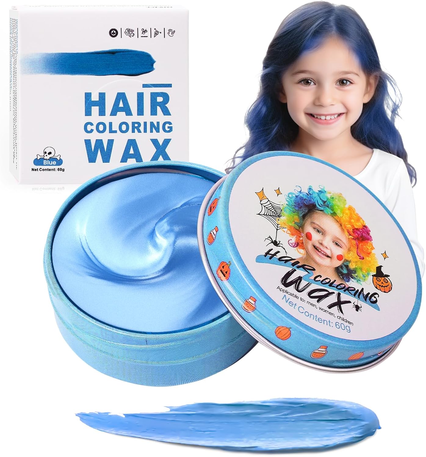 Blauwe tijdelijke haarverf voor kinderen, blauwe instant haarkleuring, vrouwen en mannen, blauwe kleur, kapsel, pomade, meisjes, styling haarkleurcrème, haarwax voor feest, cosplay, Halloween