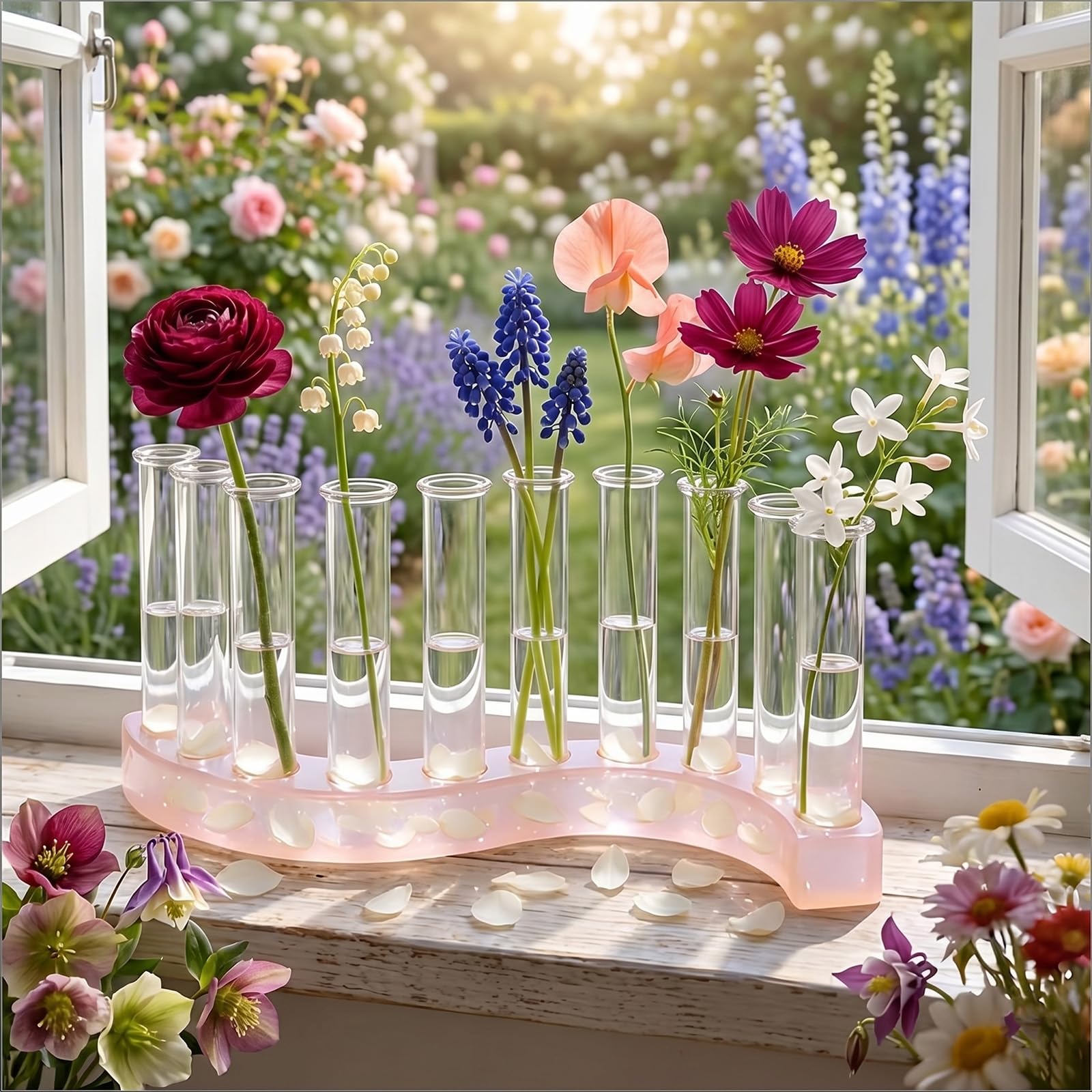 Vase-Epoxidharz-Formen, Silikonformen, Gießformen mit 8 Reagenzgläsern und Topfbürste, S-förmige Silikonform, Blumenhalter-Gießformen, Silikon-Vase DIY handgemachte Geschenke Epoxidharz-Silikonformen