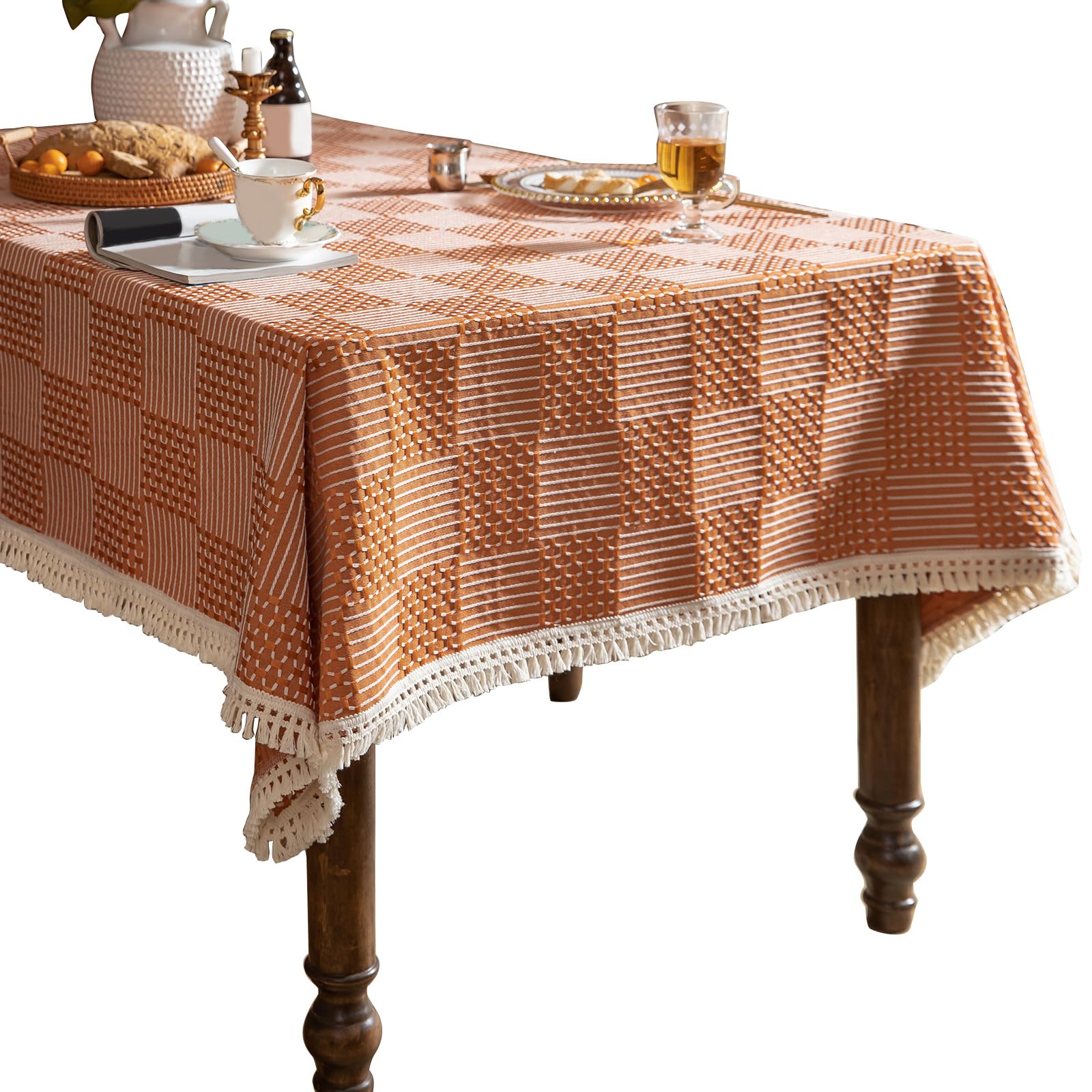 Woedpez Modern Geometric Tablecloth MultiPurpose Furniture Protectors Fringed Border Breathable Easy Cleaning Polyester Textiles Minimalists Table Covers