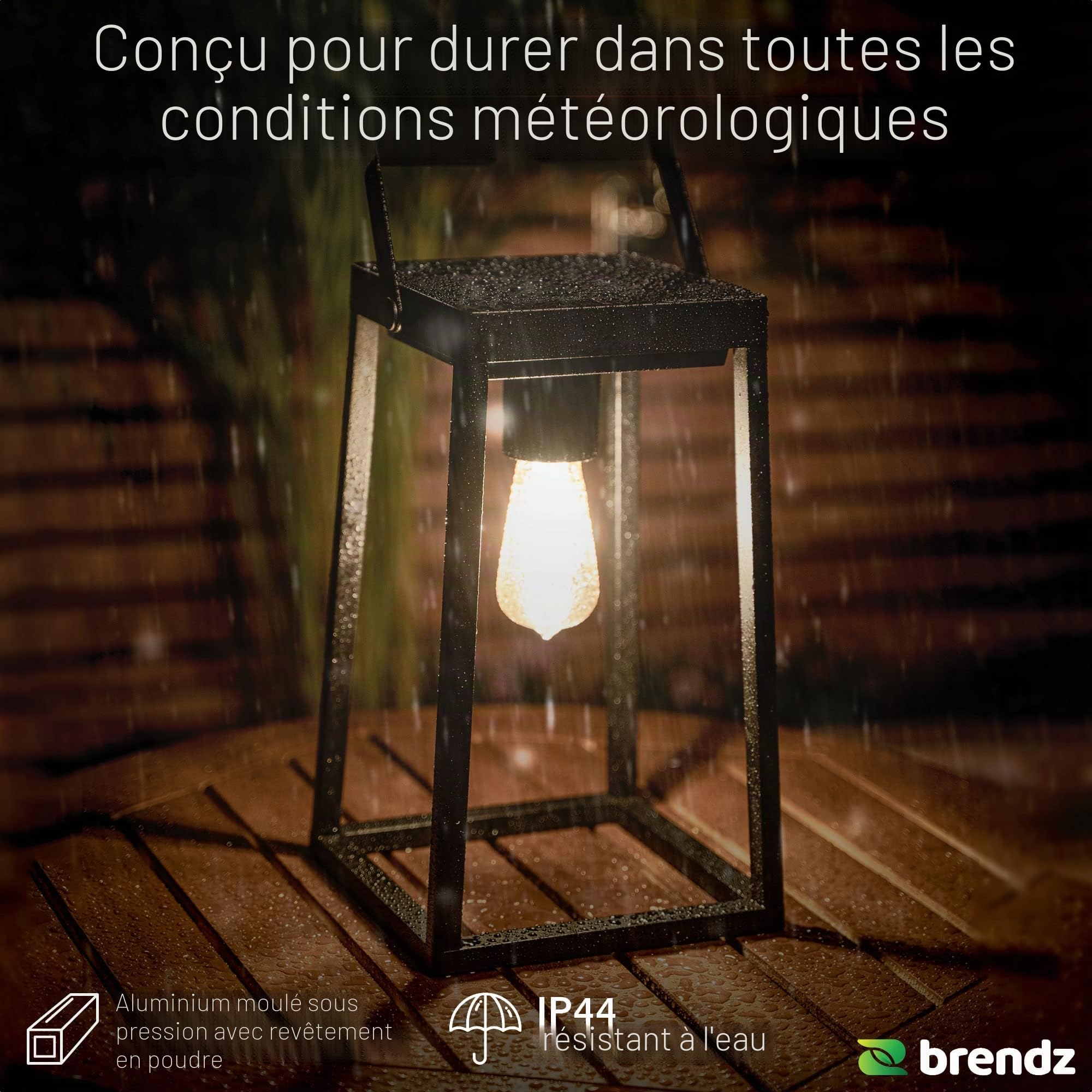 Brendz Lanterne Solaire Exterieur, IP44 Étanche, Lampe de Table Solaire avec 3 Modes de Lumière, Batterie Rechargeable Via USB-C, Grande Lanterne Solaire Exterieur, Décoration LED de Jardin, Tampa