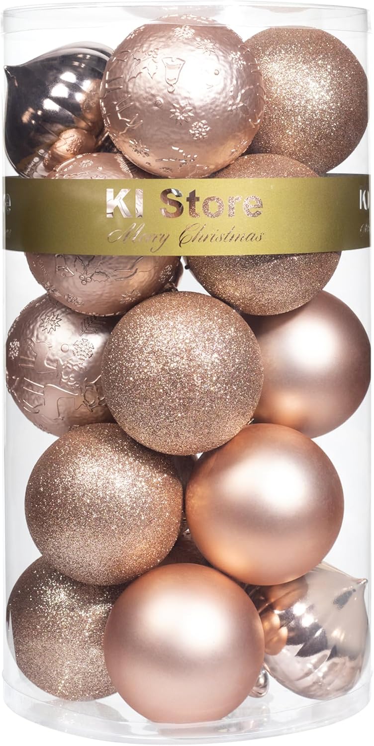 KI Store 20pcs Christmas Ball Ornaments Rose Gold 3.15-Inch Shatterproof Christmas Tree Decorations for Xmas Holiday Decor, Tree Ornaments Hooks Included KI Store 20pcs Christmas Ball Ornaments Rose Gold 3.15-Inch Shatterproof Christmas Tree Decorations for Xmas Holiday Decor, Tree Ornaments Hooks Included