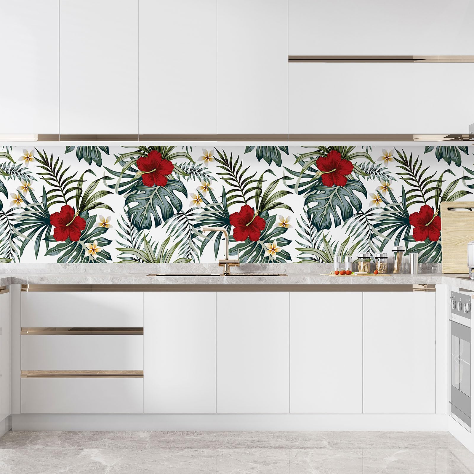 Lumalea Adesivo adesivo per cucina, motivo: fiori tropicali 3617681368090, adesivo + protezione opaca, 90 x 135 cm