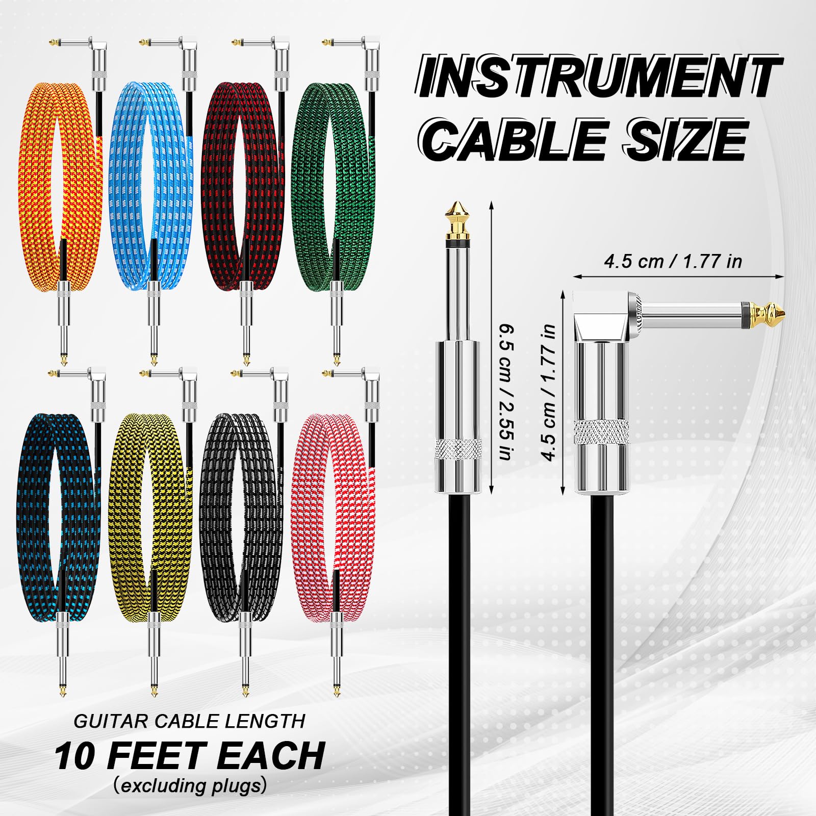 LYCN 8 Pack 3.0 m Instrumentenkabel, E-Gitarre Instrumentenkabel Farbe Cord Bass Zubehör Kabel Tweed Tuch Kabel für E-Gitarre, Bass, Keyboard, Mixer, Verstärker, Lautsprecher