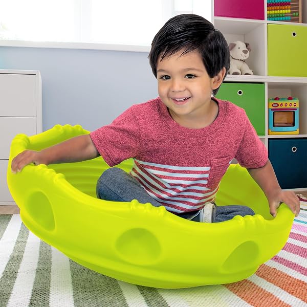 Simplay3 Two Sided Rock Around Wobble Disk and Climbing Dome for Toddlers and Kids - Rocking and Climbing - Indoor/Outdoor - Yellow/Green, Made in USA (1 Pack) - 4