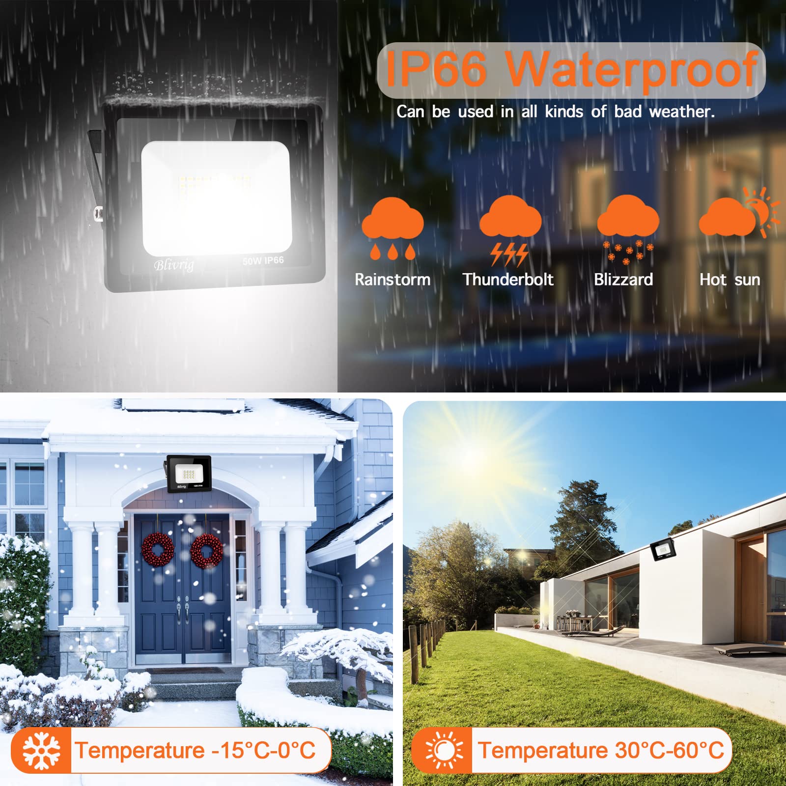 【2PCS】 50W projecteur exterieur led 5000LM IP66 Imperméable spot led exterieur Super Brillant Eclairage Extérieur Blanc froid(6000k) Sécurité spot led pour stades, usines, Parking, garage