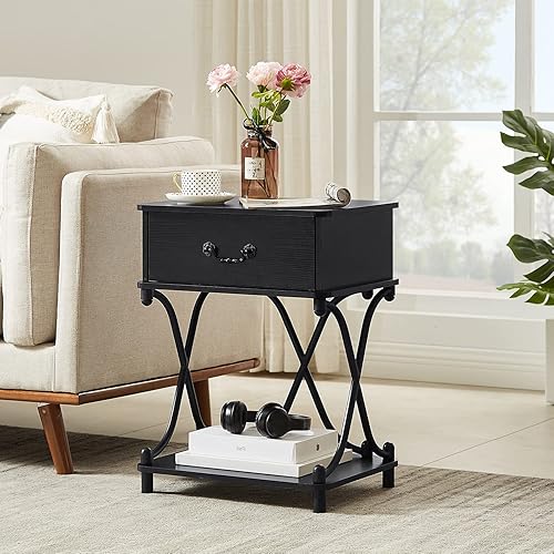 Miniatura 26 de VECELO Mesitas de noche con cajón para dormitorio, mesita de noche con almacenamiento y estante abierto para sala de estar, marrón Marrón,Mate