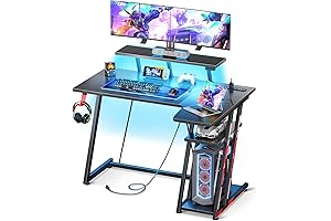 MOTPK L-Shaped Gaming Desk with LED Lights and Power Outlets