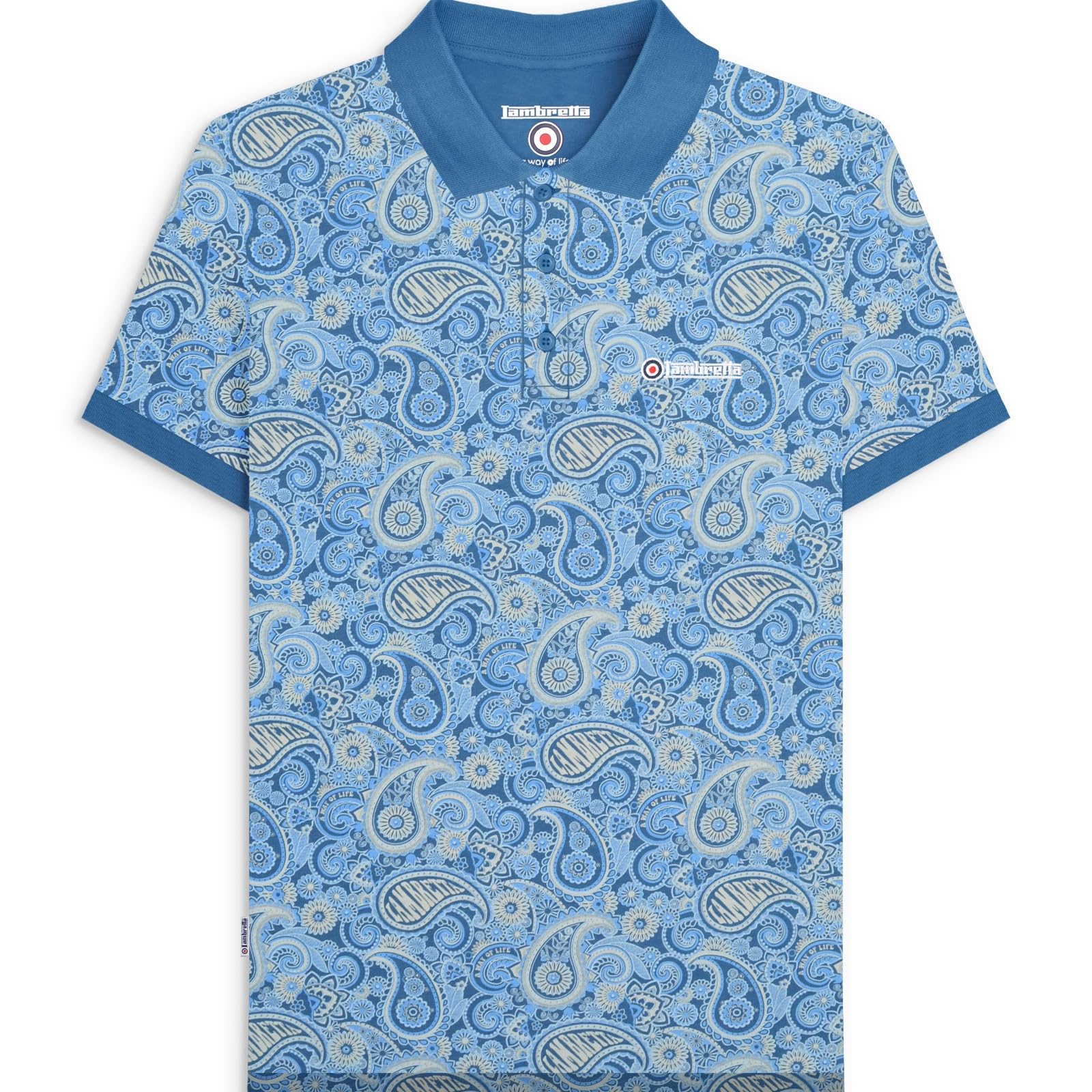 Lambretta Mens Paisley Brand Three Button Polo Shirt - Dark Blue - 4XL