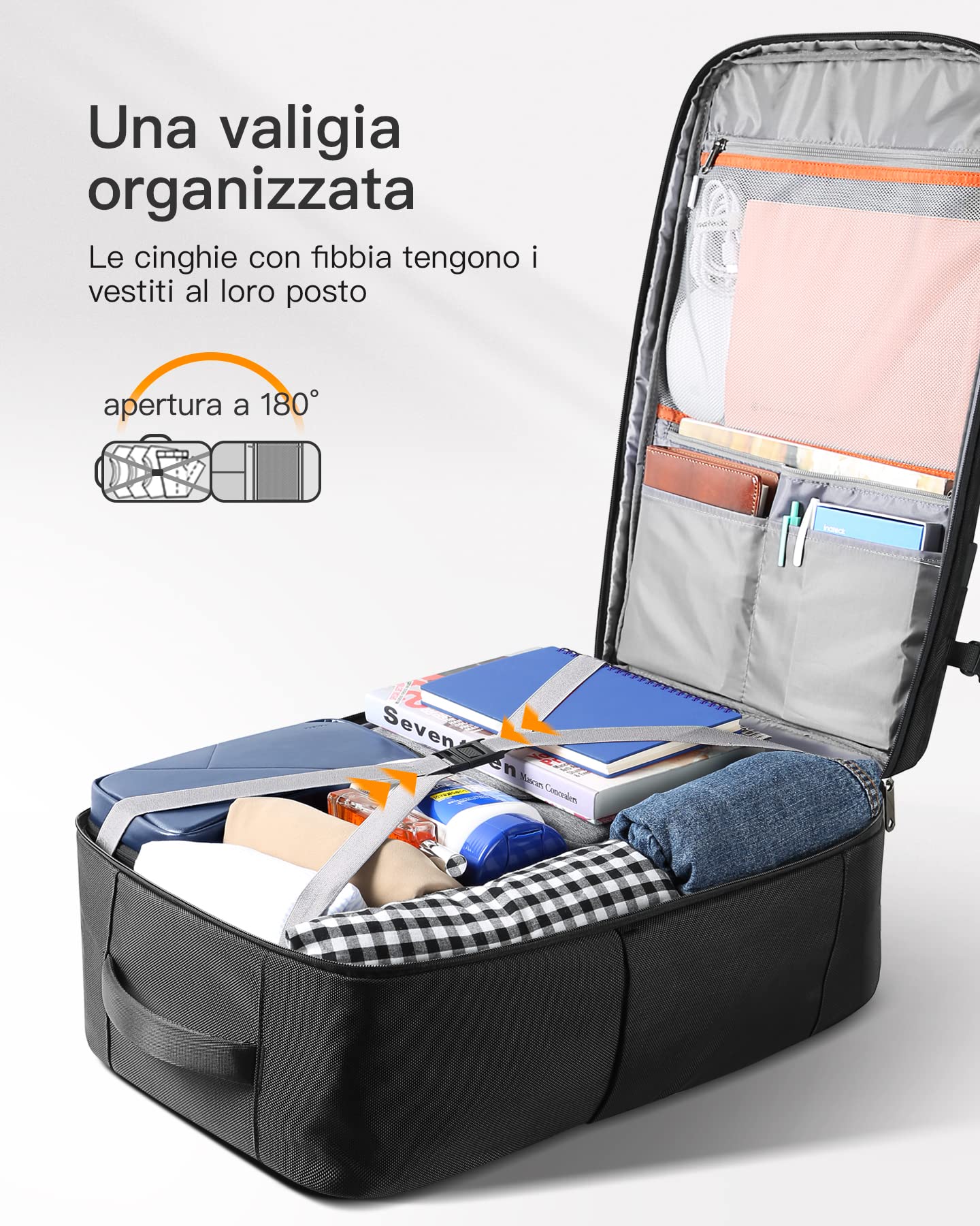 Inateck Zaino Viaggio 42L, Bagaglio a Mano, Borse da Cabina Resistente agli Schizzi, per Uomo e Donna, Compatibile con 15,6 Pollici PC, Nero