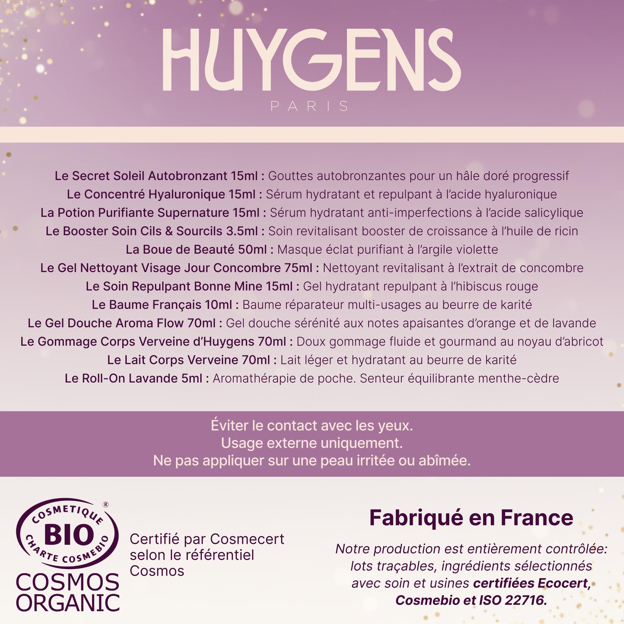 DERNIÈRES PIÈCES - HUYGENS Calendrier de l’Avent Beauté – 12 Surprises Soin Visage et Corps Bio & Vegan – Valeur 210€ – Fabriqué en France