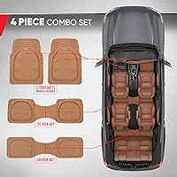 Vista 3 de Motor Trend Original FlexTough Beige Rubber Car Floor Mats for 3 Row Vehicles, Front & Rear 2nd Row Deep Dish All Weather Automotive Heavy Duty Trim