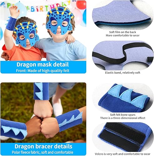 Miniatura 6 de D.Q.Z Disfraz de dinosaurio y dragón para niños pequeños, muñequeras con máscara de dinosaurio para niños y niñas, regalos de fiesta de cumpleaños