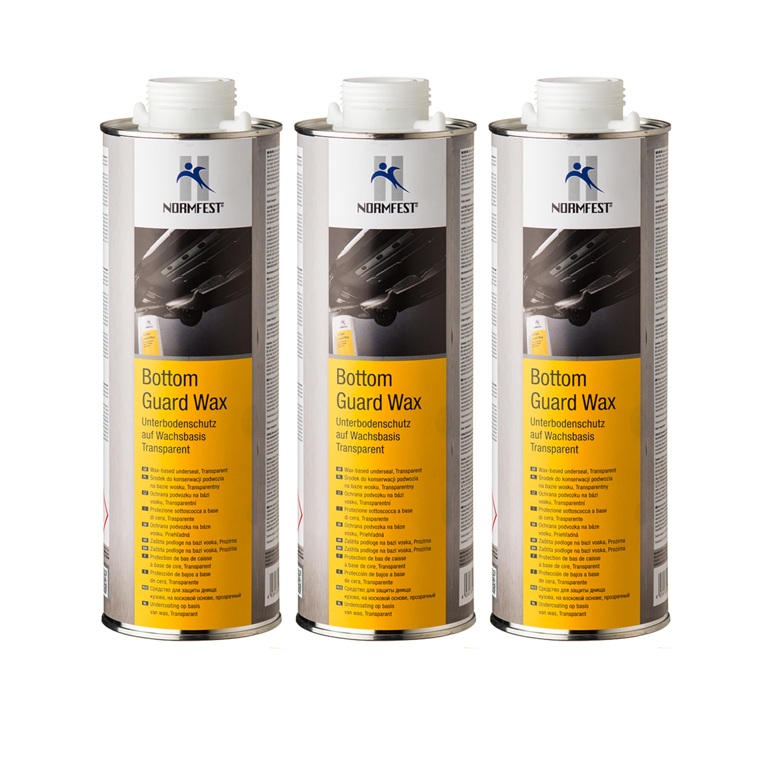 Normfest Bottom Guard Wax – Transparenter Unterbodenschutz auf Wachsbasis mit selbstheilendem Korrosionsschutz, temperaturbeständig bis 180 °C, haftet auch auf PVC-Beschichtungen – 3X 1 Liter