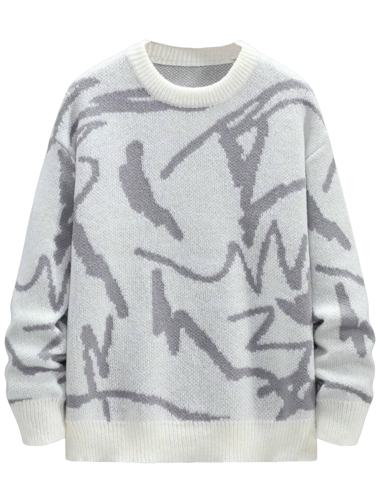 Men's Oversized Sweater Y2K Aesthetic Flame Graphic Crewneck Knit Pullover Unisex Casual Sweaters