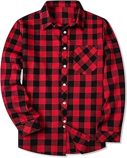 SANGTREE Boys and Mens Flannel Plaid Long Sleeve Shirt Casual Button Down Shirts