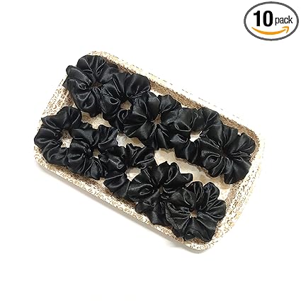 Scrunchies for Women, Pack of 10, Black Scrunchies, Satin Scrunchies (Mini (8.5cm x 3cm))