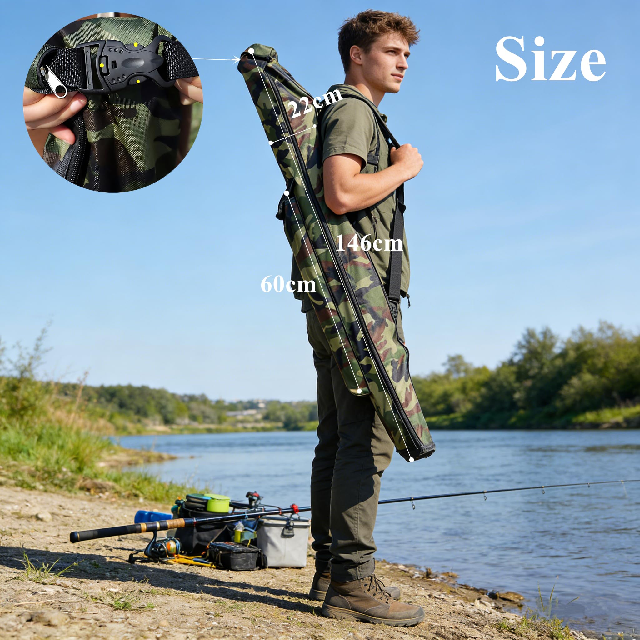 Borsa da pesca impermeabile addensato 146cm Borsa canna da pesca con cerniera laterale