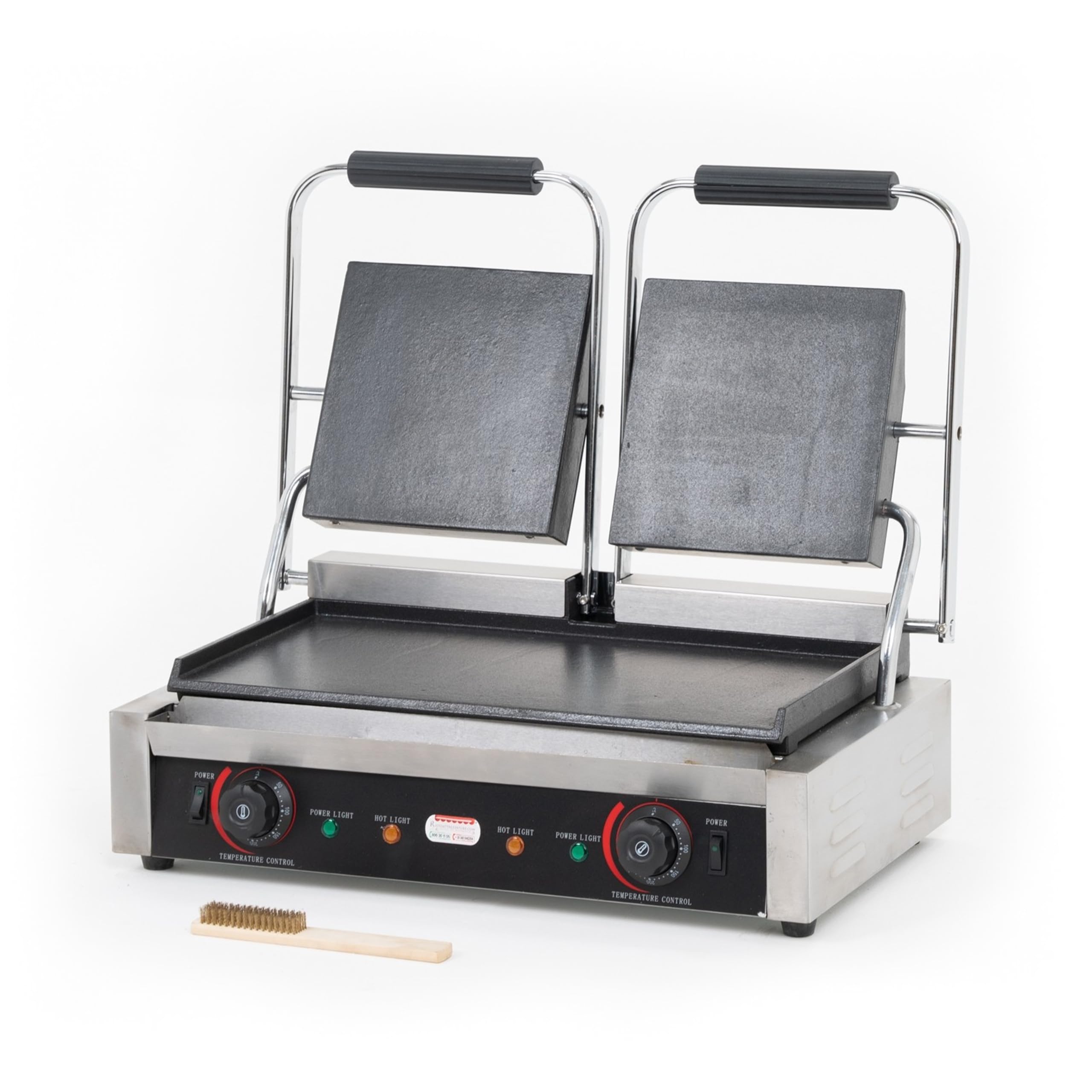 Ristoattrezzature - Piastra Panini Elettrica Doppia - Liscia/Liscia - Griglia Professionale per Ristoranti e Bar - 57x37x21 cm - 3.6 kw