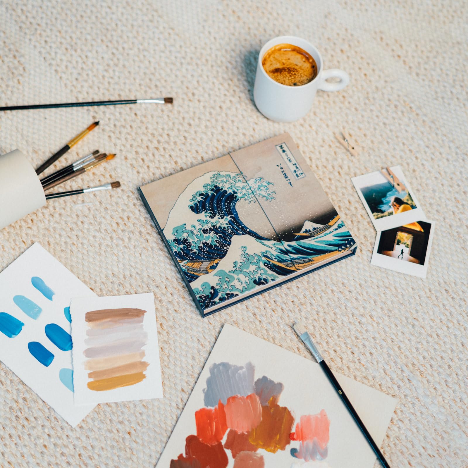 Set De Notas Adhesivas Y Planificador Semanal Hokusai - Papelería Bonita Con La Gran Ola, Ideal Para Oficina O Estudio